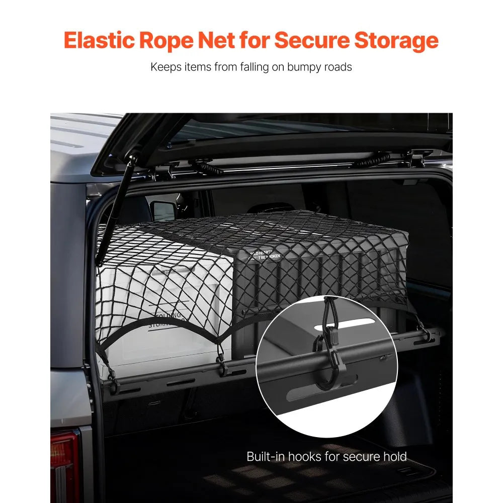 VEVOR Rear Trunk Cargo Rack, for 2021-2026 Ford Bronco 4 Door Hardtops (Exclude Bronco Sport), 300 lbs Capacity, Carbon Steel Basket Tray Interior Storage Luggage Carrier with Net, Back Shelf Stand Organizer for Camping Trip Gear, Black