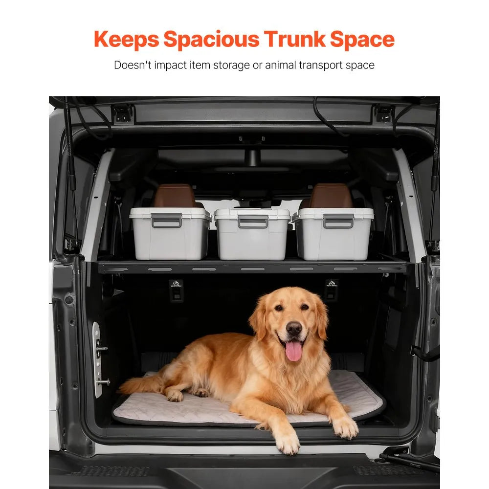 VEVOR Rear Trunk Cargo Rack, for 2021-2026 Ford Bronco 4 Door Hardtops (Exclude Bronco Sport), 300 lbs Capacity, Carbon Steel Basket Tray Interior Storage Luggage Carrier with Net, Back Shelf Stand Organizer for Camping Trip Gear, Black