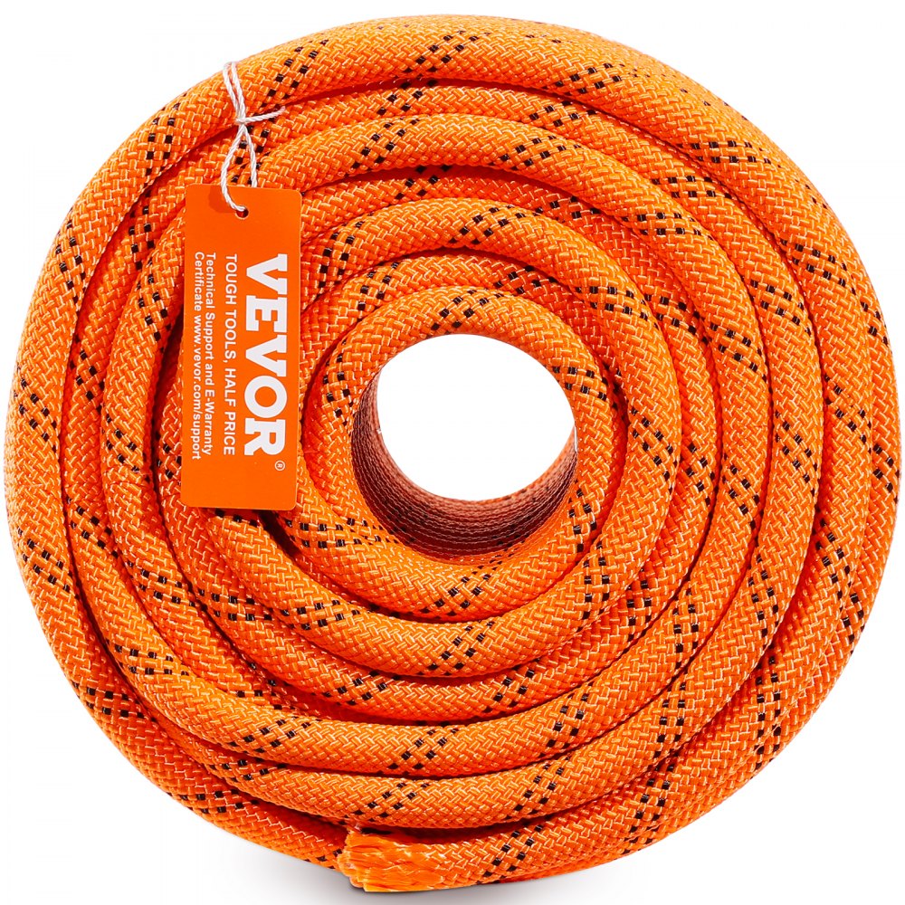 VEVOR Dual-Weave Polyester Cord, 1/2 inch x 220 feet, 48-Strand, 8000 LBS Tensile Strength, Multi-Use Outdoor Rope for Camping, Swinging, Rappelling, and Rescue, Orange/Black