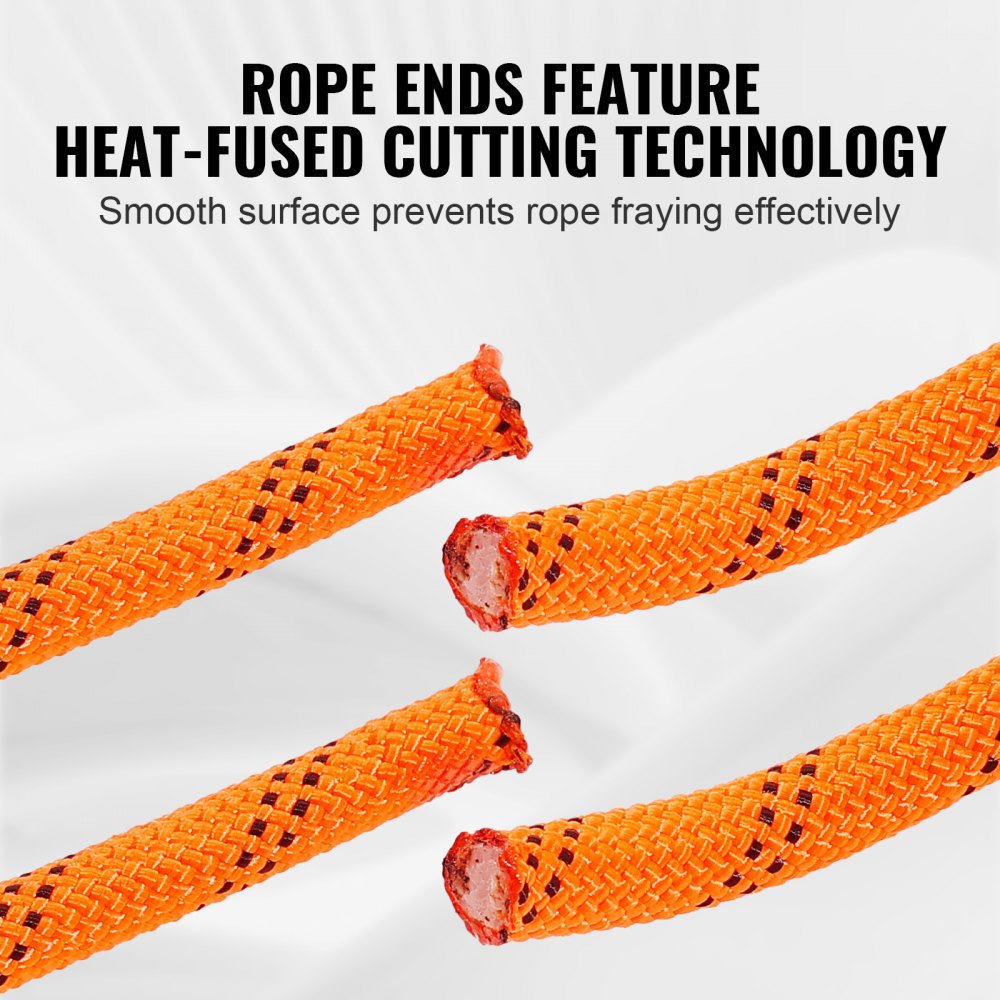 VEVOR Double Braided Polyester Rope, 3/4 in x 220 ft, 24 Strands, 12700 LBS Breaking Strength Outdoor Rope, Arborist Rigging Rope for Rock Hiking Camping Swing Rappelling Rescue, Orange/Black
