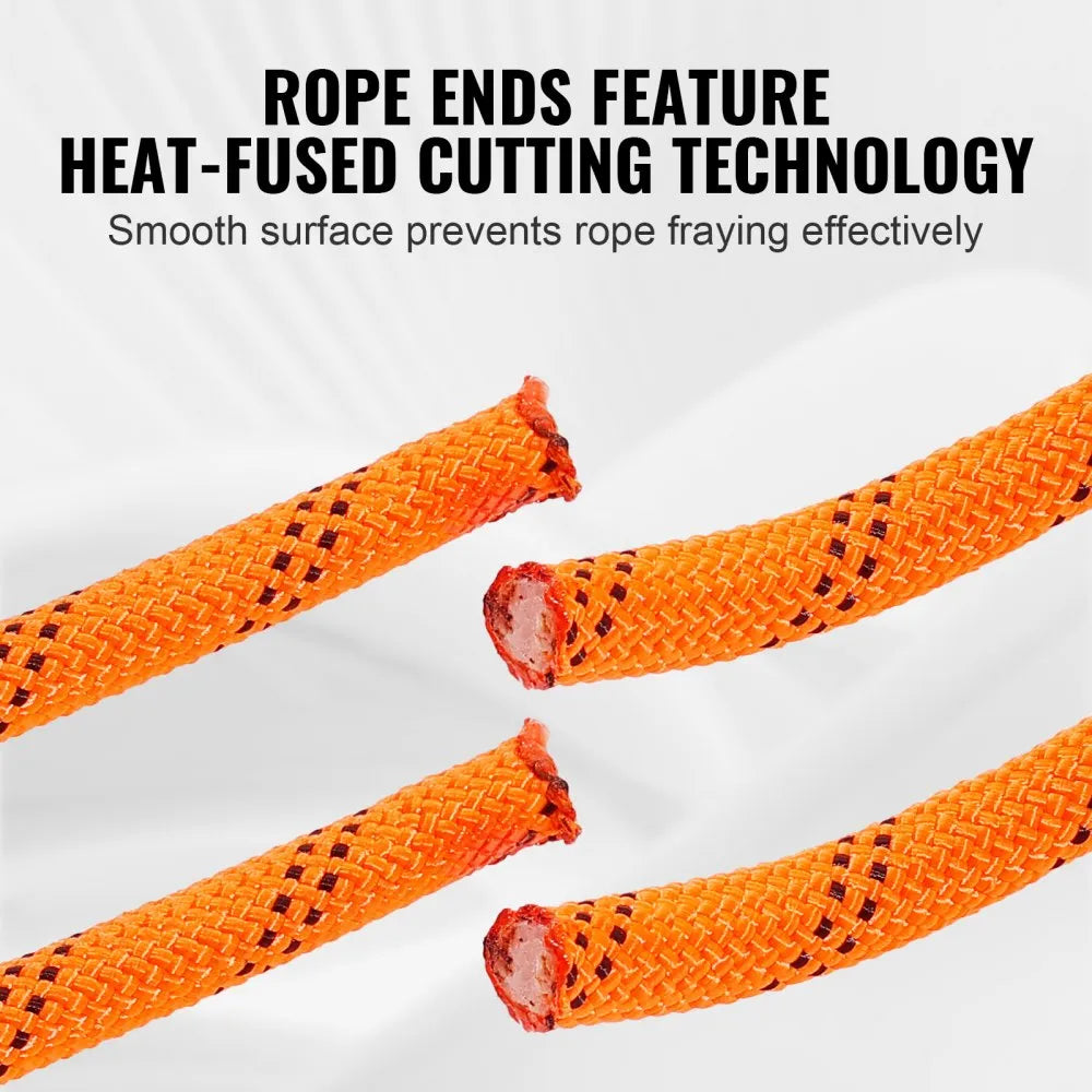 VEVOR Dual-Weave Polyester Cord, 3/8 inch by 120 feet, 48-Strand, 4000 Pound Tensile Strength, Multi-Use Rope for Arborist Activities, and Outdoor Adventures, Orange/Black