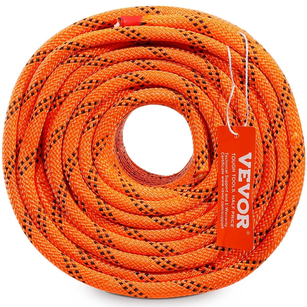VEVOR Dual-Weave Polyester Cord, 3/8 inch by 120 feet, 48-Strand, 4000 Pound Tensile Strength, Multi-Use Rope for Arborist Activities, and Outdoor Adventures, Orange/Black