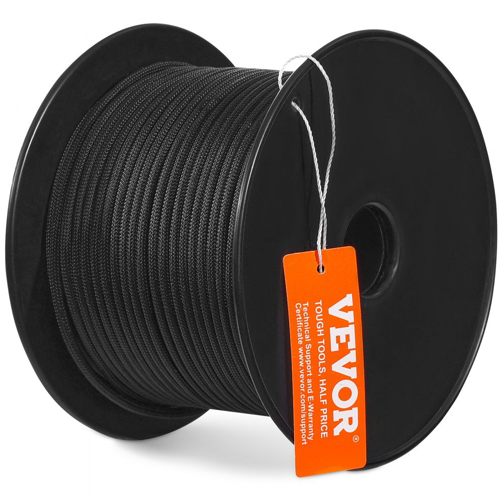 VEVOR Braided Nylon Cord, 3/16 inch by 250 feet, 32-Strand Design, 720 LBS Tensile Strength, Multi-Purpose Black Rope for Outdoor, Tree Work, Hiking, Swinging, and Rescue Operations