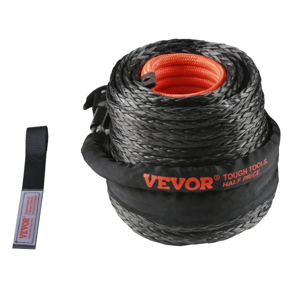 VEVOR Synthetic Winch Rope, 1/2 Inch x 92 Feet 32,000 lbs Synthetic Winch Line Cable Rope with Protective Sleeve + Forged Winch Hook + Pull Strap, Universal Fit for SUV, Large Off-Road Vehicle, Truck