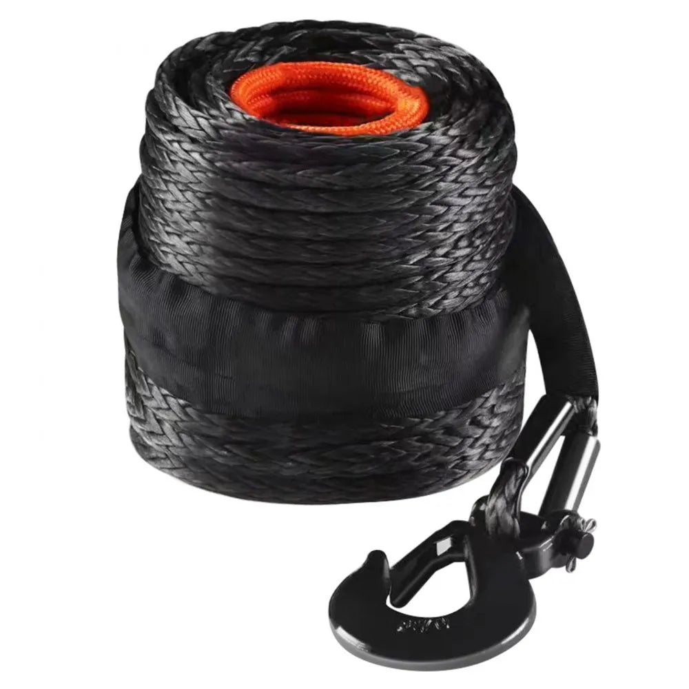 VEVOR Synthetic Winch Rope, 1/2 Inch x 92 Feet 32,000 lbs Synthetic Winch Line Cable Rope with Protective Sleeve + Forged Winch Hook + Pull Strap, Universal Fit for SUV, Large Off-Road Vehicle, Truck