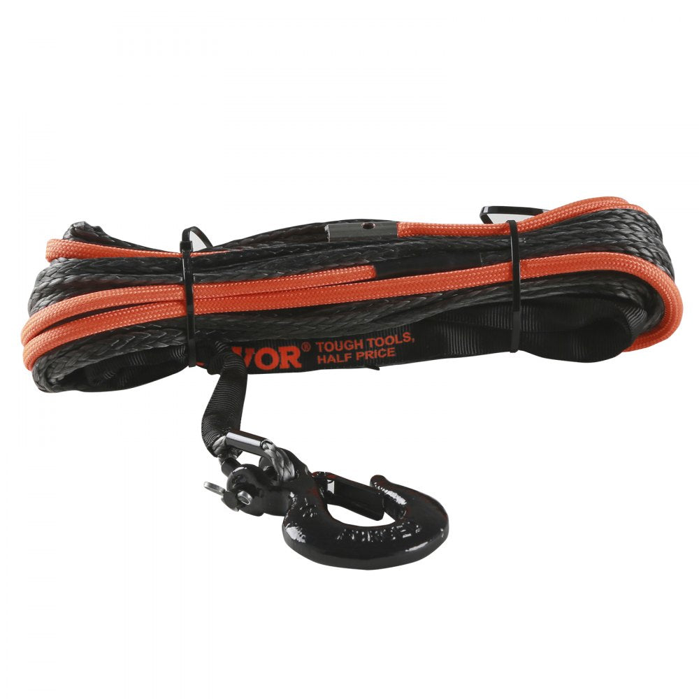 VEVOR Synthetic Winch Rope, 3/16 Inch x 50 Feet 8,350 lbs Synthetic Winch Line Cable Rope with Protective Sleeve + Stopper + Forged Winch Hook + Pull Strap, Universal Fit for ATV, UTV, Vehicle Towing