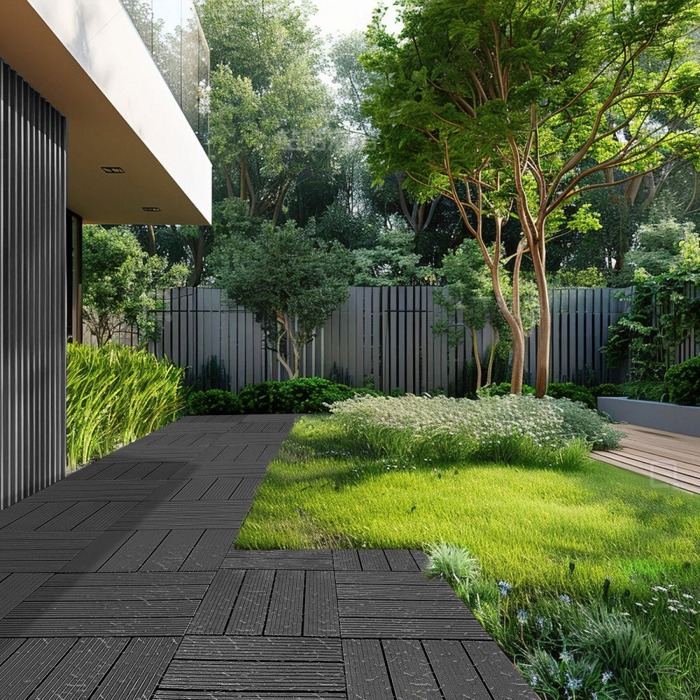 VEVOR Interlocking Deck Tiles, 36 Pack,11.6"x11.6" 36 sq. ft Plastic Waterproof Outdoor Flooring All Weather Use, Patio Floor Decking Covering Tiles for Porch Poolside Balcony Backyard, Dark Grey