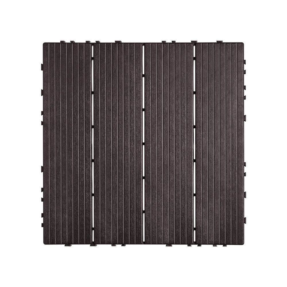 VEVOR Interlocking Deck Tiles, 10 Pack,12"x12" 10 sq. ft Plastic Waterproof Outdoor Flooring All Weather Use, Patio Floor Decking Covering Tiles for Porch Poolside Balcony Backyard, Dark Brown