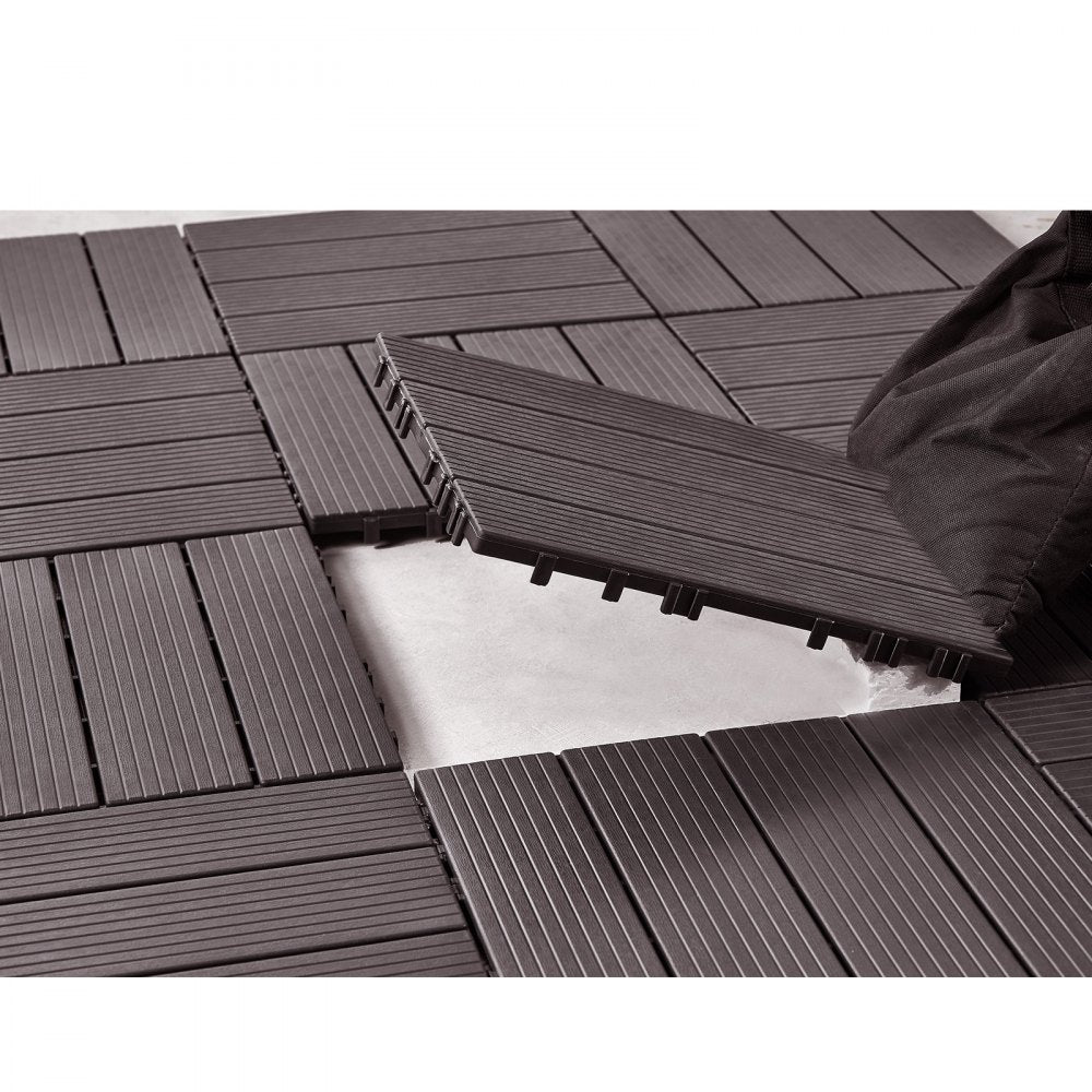 VEVOR Interlocking Deck Tiles, 10 Pack,12"x12" 10 sq. ft Plastic Waterproof Outdoor Flooring All Weather Use, Patio Floor Decking Covering Tiles for Porch Poolside Balcony Backyard, Dark Brown