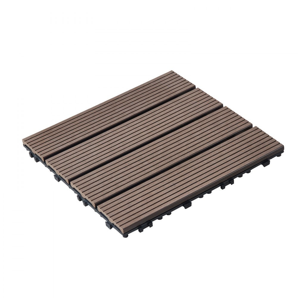 VEVOR Interlocking Deck Tiles Plastic Wood, 27 Pack,12"x12" 27 sq. ft Waterproof Outdoor Flooring All Weather Use, Patio Floor Decking Covering Tiles for Porch Poolside Balcony Backyard, Dark Brown
