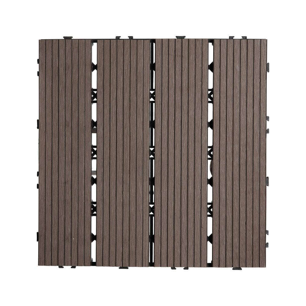 VEVOR Interlocking Deck Tiles Plastic Wood, 10 Pack,12"x12" 10 sq. ft Waterproof Outdoor Flooring All Weather Use, Patio Floor Decking Covering Tiles for Porch Poolside Balcony Backyard, Dark Brown