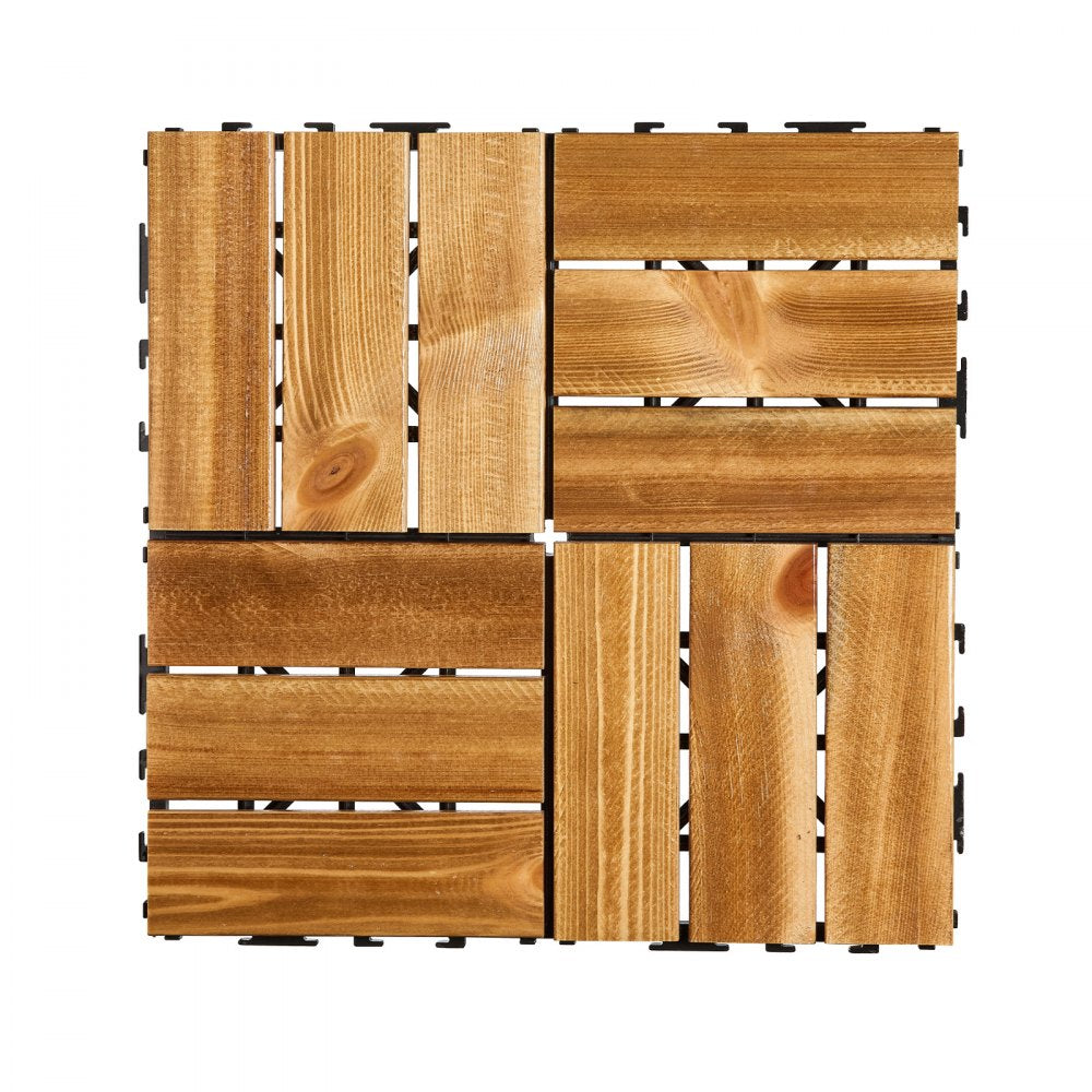 VEVOR Interlocking Deck Tiles Solid Wood, 10 Pack,12"x12" Waterproof Camphor Pine Wood Flooring All Weather Use, Patio Floor Decking Covering Tiles for Porch Poolside Balcony Backyard, (Wooden)