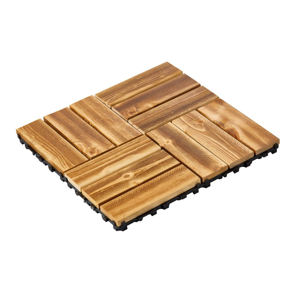 VEVOR Interlocking Deck Tiles Solid Wood, 10 Pack,12"x12" Waterproof Camphor Pine Wood Flooring All Weather Use, Patio Floor Decking Covering Tiles for Porch Poolside Balcony Backyard, (Wooden)