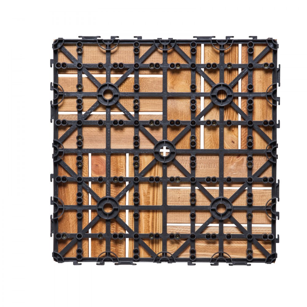 VEVOR Interlocking Deck Tiles Solid Wood, 27 Pack,12"x12" Waterproof Camphor Pine Wood Flooring All Weather Use, Patio Floor Decking Covering Tiles for Porch Poolside Balcony Backyard, (Wooden)