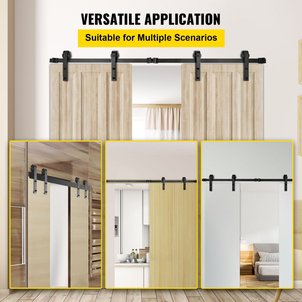 VEVOR Sliding Barn Door Hardware Kit, 11FT Barn Door Kit, 330LBS Load-Bearing Double Barn Door Hardware Kit, Carbon Steel Barn Door Track, Darn Door for 1.37-1.77\" Thickness & 5.5FT Wide Door Panel