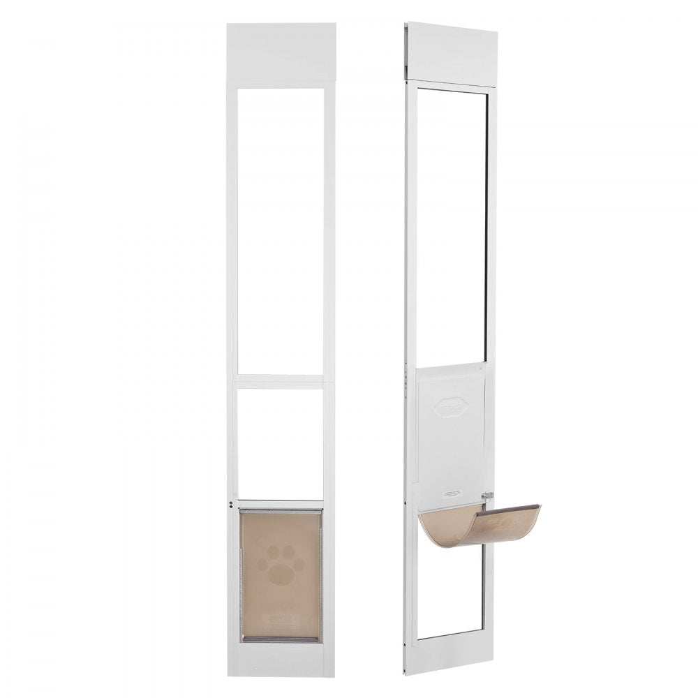 VEVOR Dog Door for Sliding Glass Door, 75 7/8"-80 11/16" Adjustable Height Doggy Door for Sliding Doors, Aluminum Frame Tempered Glass Pet Door with Hinge Structure Flap and Lock for Medium-Sized Dogs