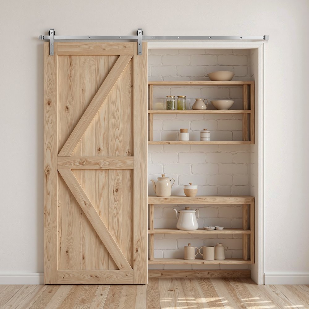 VEVOR 8FT Sliding Barn Door Hardware Kit, 330 LBS Weight Capacity, Compatible with 42 to 48 Inches Width & 1-3/8 to 1-3/4 Inches Thickness Single Sliding Barn Door, Durable Track & J-shape Roller