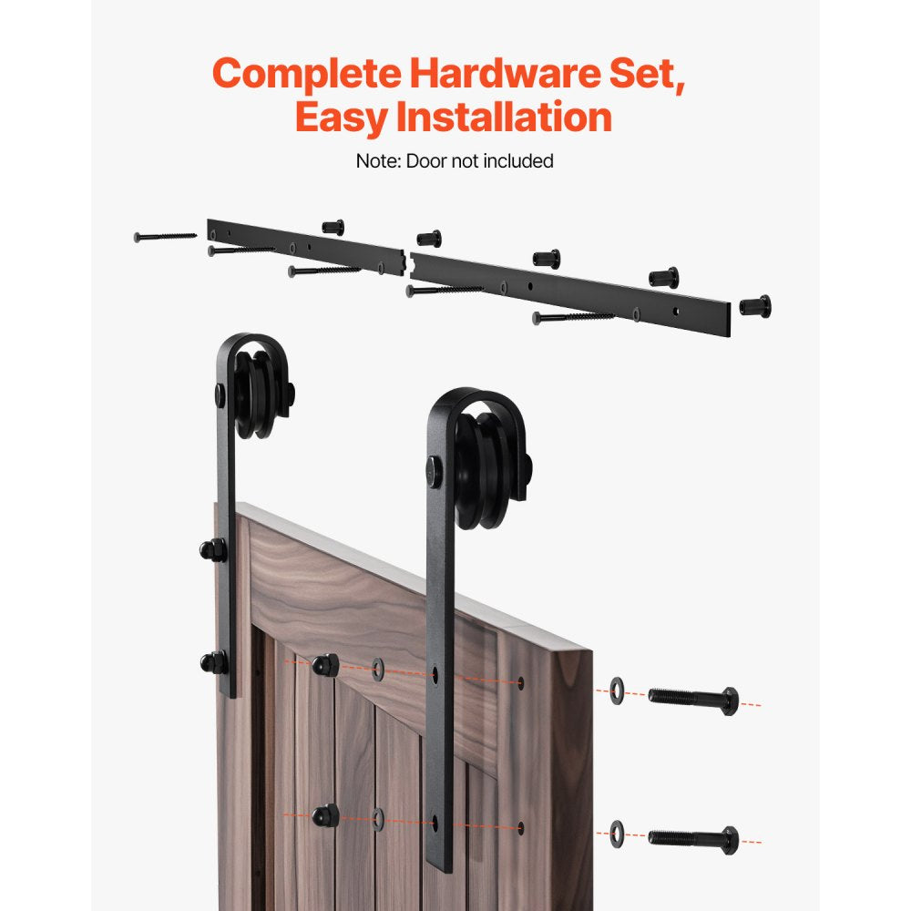 VEVOR 5FT Sliding Barn Door Hardware Kit, 330 LBS Weight Capacity, Compatible with 30 Inches Max Width & 1-3/8 to 1-3/4 Inches Thickness Single Sliding Barn Door, Durable Track & J-shape Roller,Black