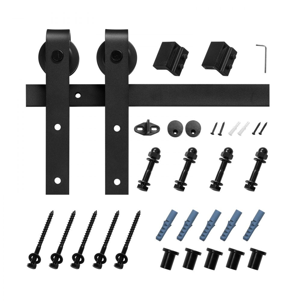 VEVOR 5FT Sliding Barn Door Hardware Kit, 330 LBS Weight Capacity, Compatible with 30 Inches Max Width & 1-3/8 to 1-3/4 Inches Thickness Single Sliding Barn Door, Durable Track & J-shape Roller,Black