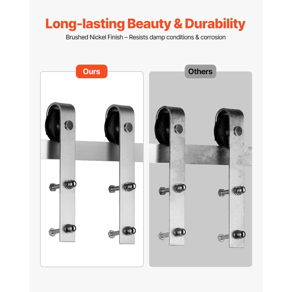 VEVOR 5FT Sliding Barn Door Hardware Kit, 330 LBS Weight Capacity, Compatible with 30 Inches Max Width & 1-3/8 to 1-3/4 Inches Thickness Single Sliding Barn Door, Durable Track & J-shape Roller Silver