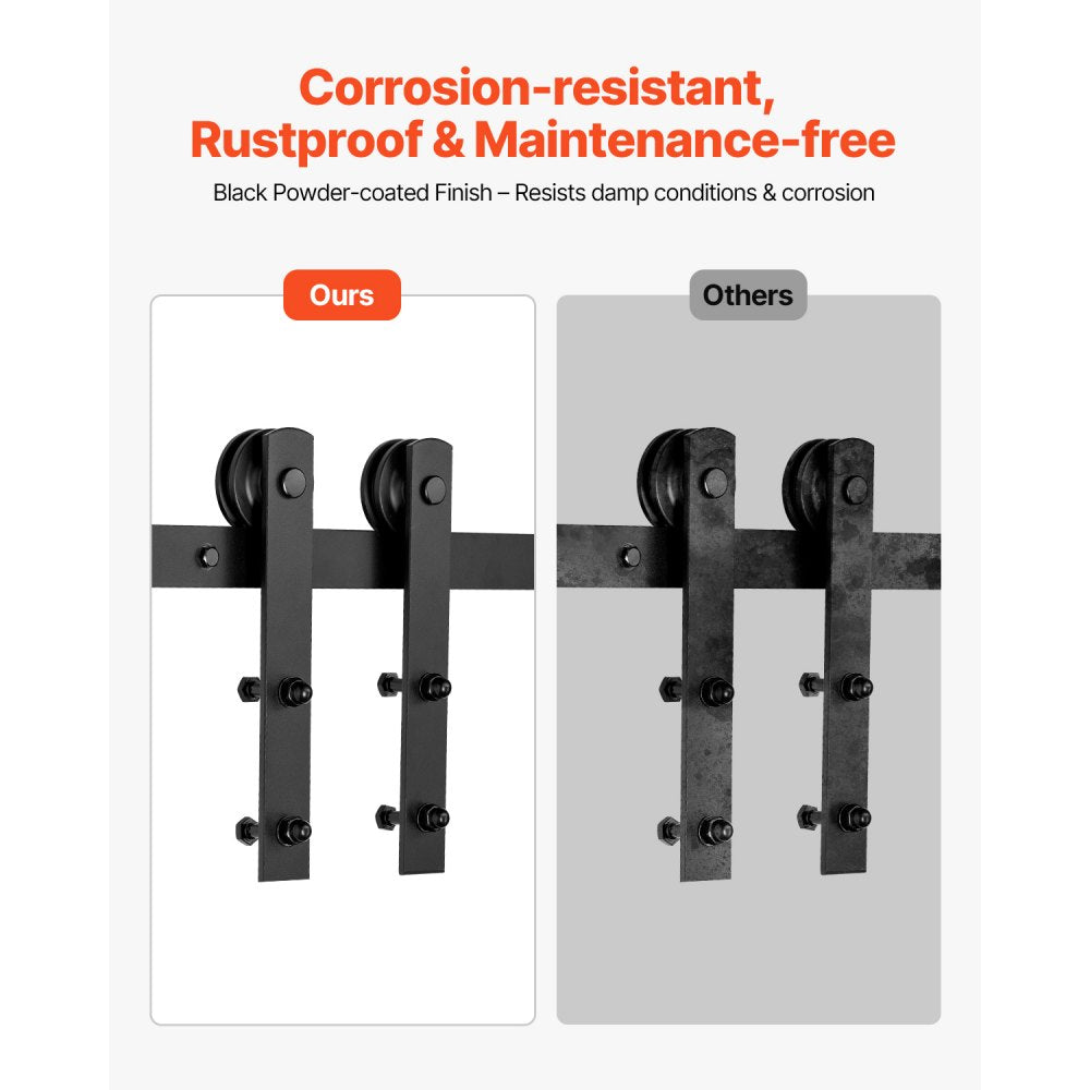 VEVOR 10FT Sliding Barn Door Hardware Kit, 330 LBS Weight Capacity, Compatible with 60 Inches Max Width & 1-3/8 to 1-3/4 Inches Thickness Single Sliding Barn Door, Durable Track & I-shape Roller,Black