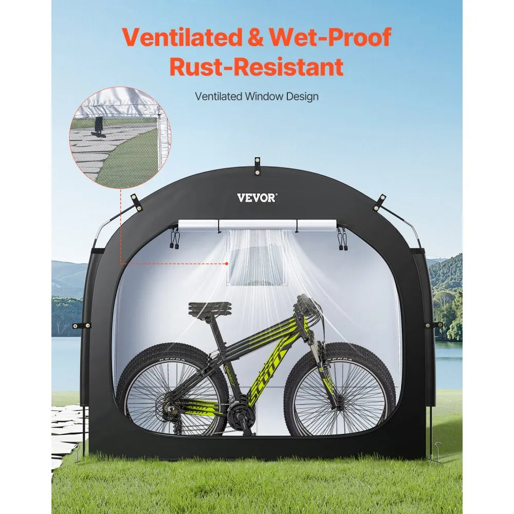 VEVOR Bike Storage Tent, 3 to 4 Bikes, Outdoor Spacious Bike Storage Tent with Ventilated Window, Waterproof Easy-to-Install Bike Tent with High Strength Fiberglass & Dual Zippers, Fit for Bicycle