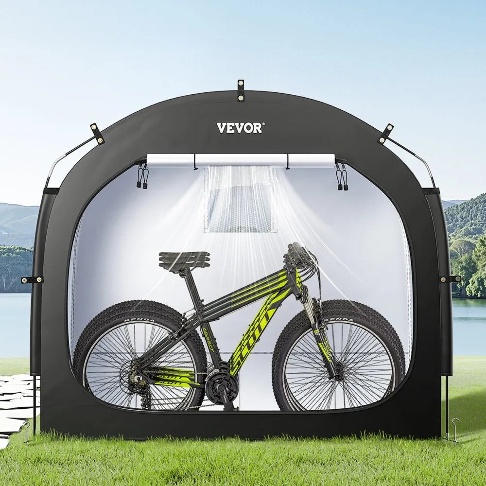 VEVOR Bike Storage Tent, 3 to 4 Bikes, Outdoor Spacious Bike Storage Tent with Ventilated Window, Waterproof Easy-to-Install Bike Tent with High Strength Fiberglass & Dual Zippers, Fit for Bicycle