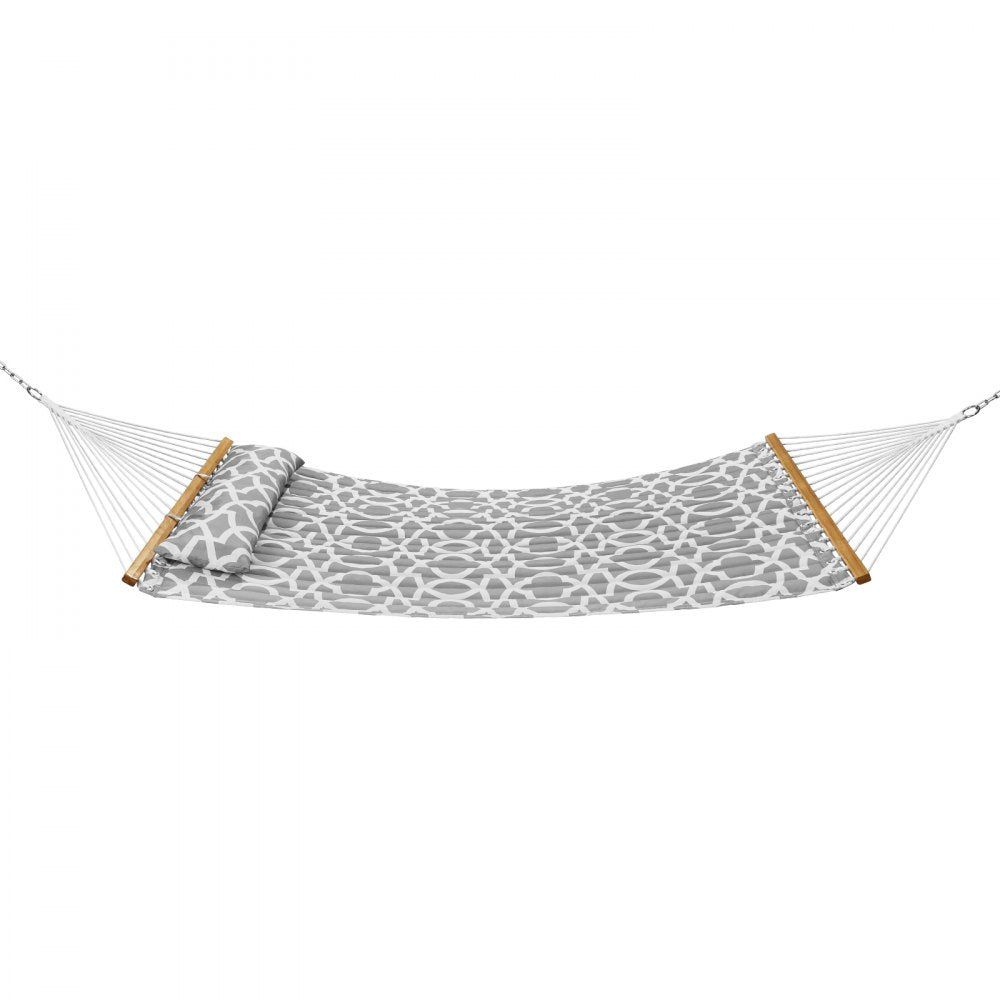VEVOR Double Quilted Fabric Hammock, 12 FT Double Hammock with Hardwood Spreader Bars, 2 Person Quilted Hammock with Detachable Pillow and Chains for Camping Outdoor Patio Yard Beach, 480 lbs Capacity