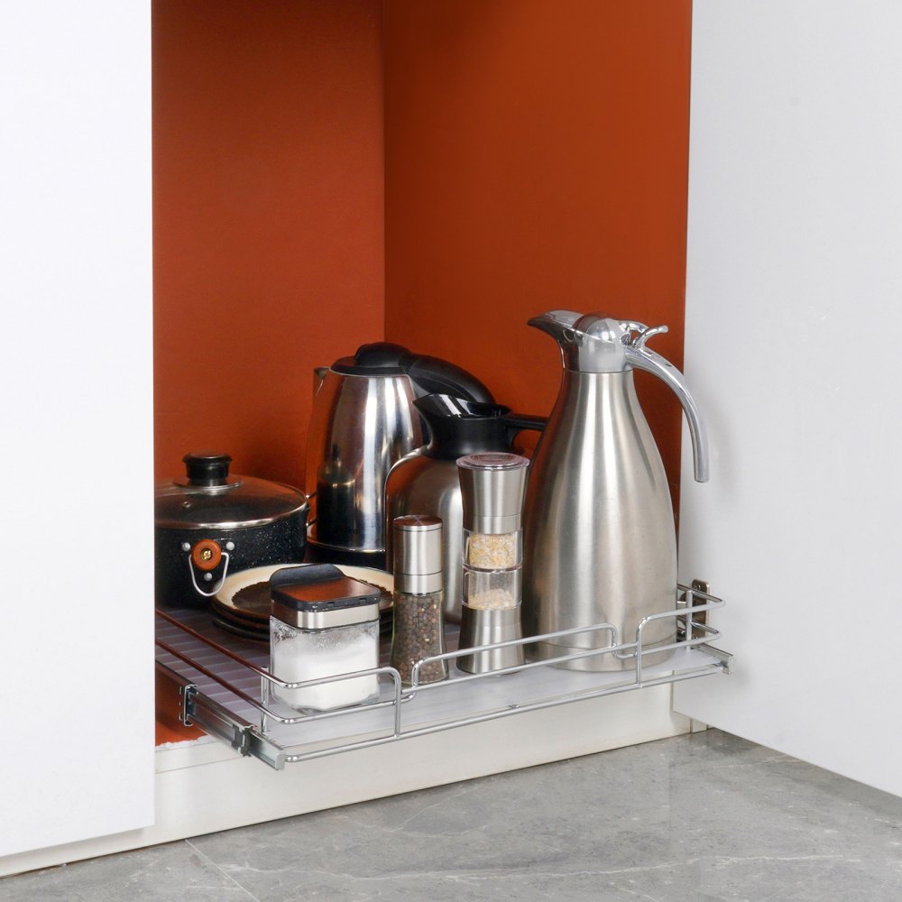 VEVOR 21.5"Wx21"Dx3.5"H Pull Out Cabinet Organizer, Heavy Duty Slide Out Pantry Shelves, Steel Roll Out Drawers, Sliding Drawer Storage for Home Under Sink, 23"Wx22"Dx7"H Install Size for Cabinet