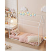 VEVOR Twin Size House Bed Frame, Metal Kids Floor Bed Frame with Roof, Heavy Duty Steel Slats Support, House Shape Bedframe for Girls and Boys, No Box Spring Needed, Easy Assembly, White