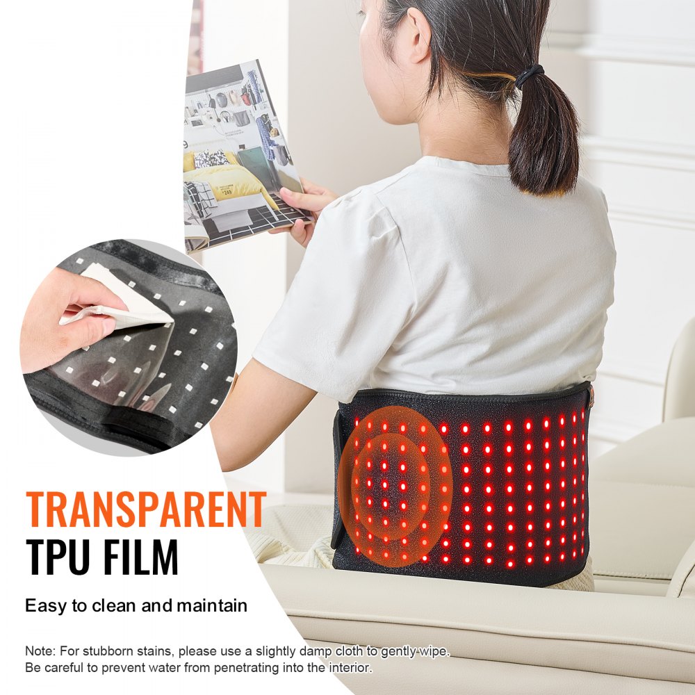 VEVOR Red Light Therapy Belt for Waist, 660nm & 850nm Red Light Therapy Pad with Timer, 112 LEDs, 3-Level Vibration & 3 Intensities, Cordless Light Therapy Wrap Device for Shoulder Knees Pain Relief