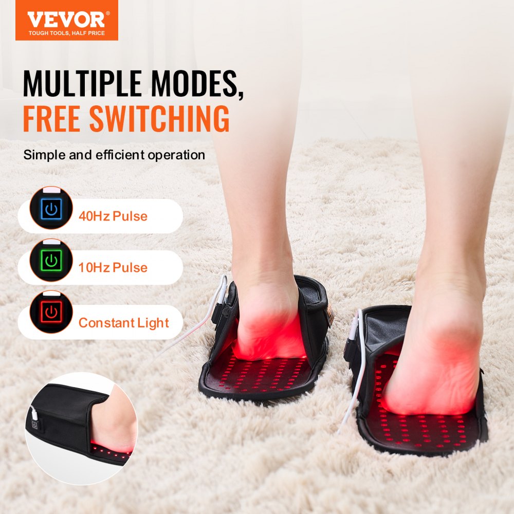 VEVOR Red Light Therapy for Foot, 660nm & 850nm Red Light Therapy Slipper with 120 LEDs & 10 Hz/40 Hz Pulse Mode, Double-Sided LED Light Therapy Shoe for Foot Toe Instep Sole Pain Relief, Muscle Relax