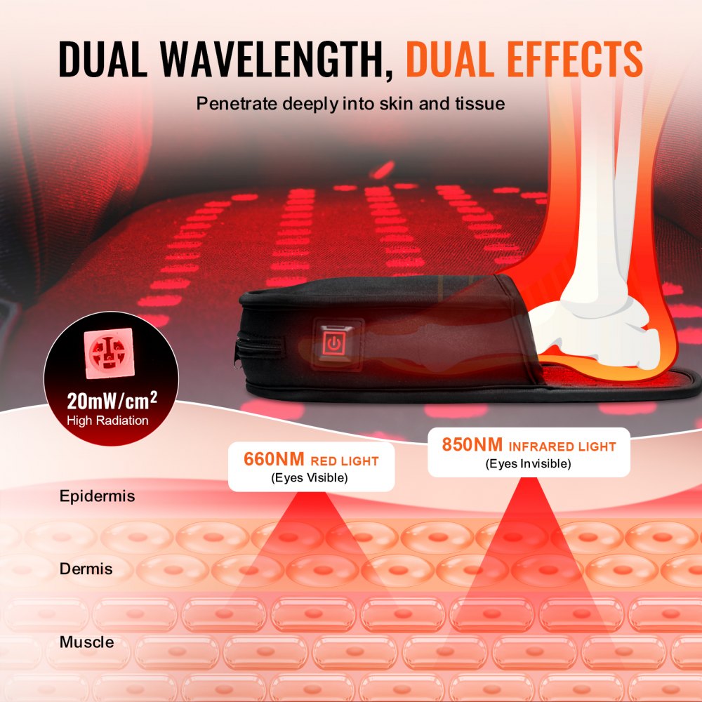 VEVOR Red Light Therapy for Foot, 660nm & 850nm Red Light Therapy Slipper with 120 LEDs & 10 Hz/40 Hz Pulse Mode, Double-Sided LED Light Therapy Shoe for Foot Toe Instep Sole Pain Relief, Muscle Relax