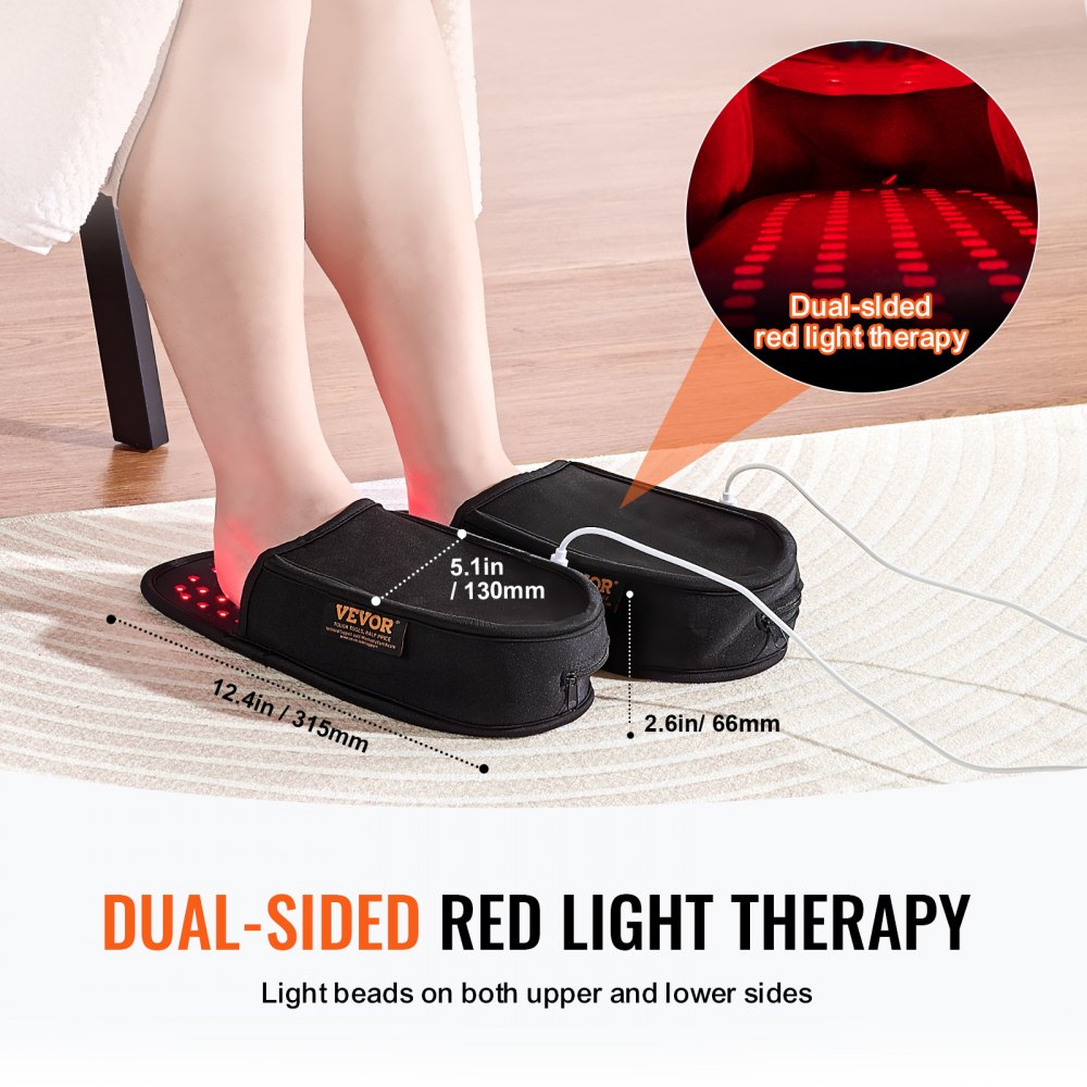 VEVOR Red Light Therapy for Foot, 660nm & 850nm Red Light Therapy Slipper with 120 LEDs & 10 Hz/40 Hz Pulse Mode, Double-Sided LED Light Therapy Shoe for Foot Toe Instep Sole Pain Relief, Muscle Relax