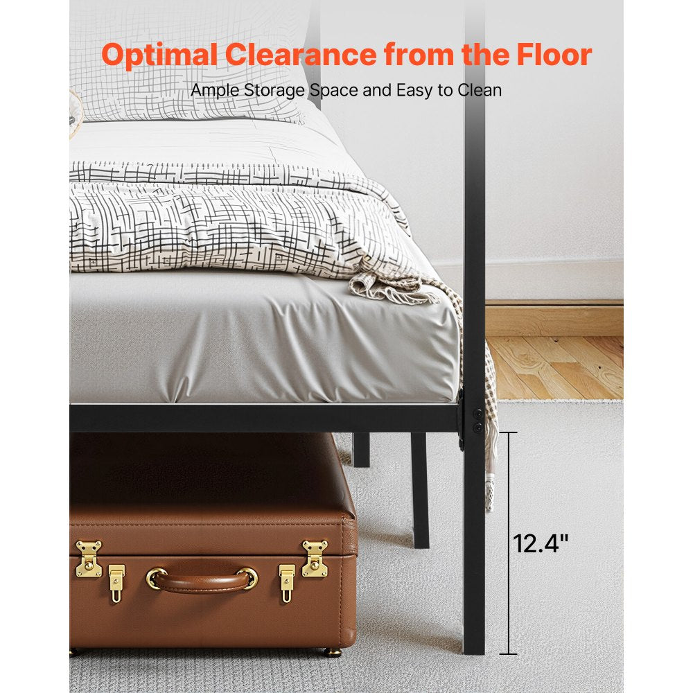 VEVOR Full Size Canopy Bed Frame, Metal Canopy Bed with Four Posters Design, Heavy Duty Steel Slats Support, Underbed Storage Space, No Box Spring Needed, Easy Assembly, Black