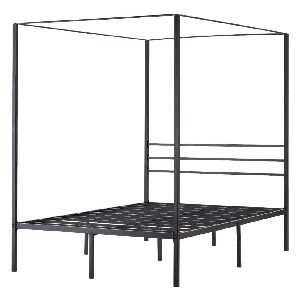 VEVOR Full Size Canopy Bed Frame, Metal Canopy Bed with Four Posters Design, Heavy Duty Steel Slats Support, Underbed Storage Space, No Box Spring Needed, Easy Assembly, Black