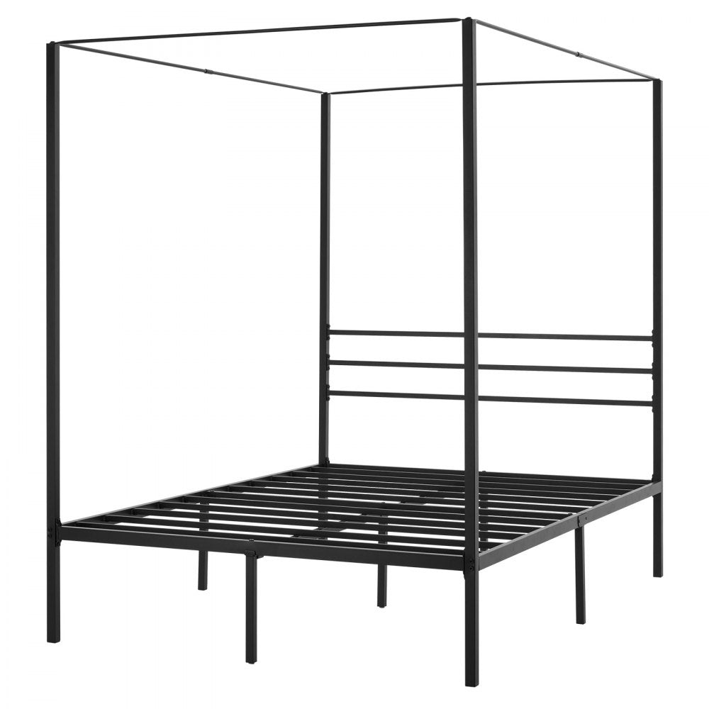 VEVOR Full Size Canopy Bed Frame, Metal Canopy Bed with Four Posters Design, Heavy Duty Steel Slats Support, Underbed Storage Space, No Box Spring Needed, Easy Assembly, Black