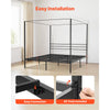 VEVOR King Size Canopy Bed Frame, Metal Canopy Bed with Four Posters Design, Heavy Duty Steel Slats Support, Underbed Storage Space, No Box Spring Needed, Easy Assembly, Black