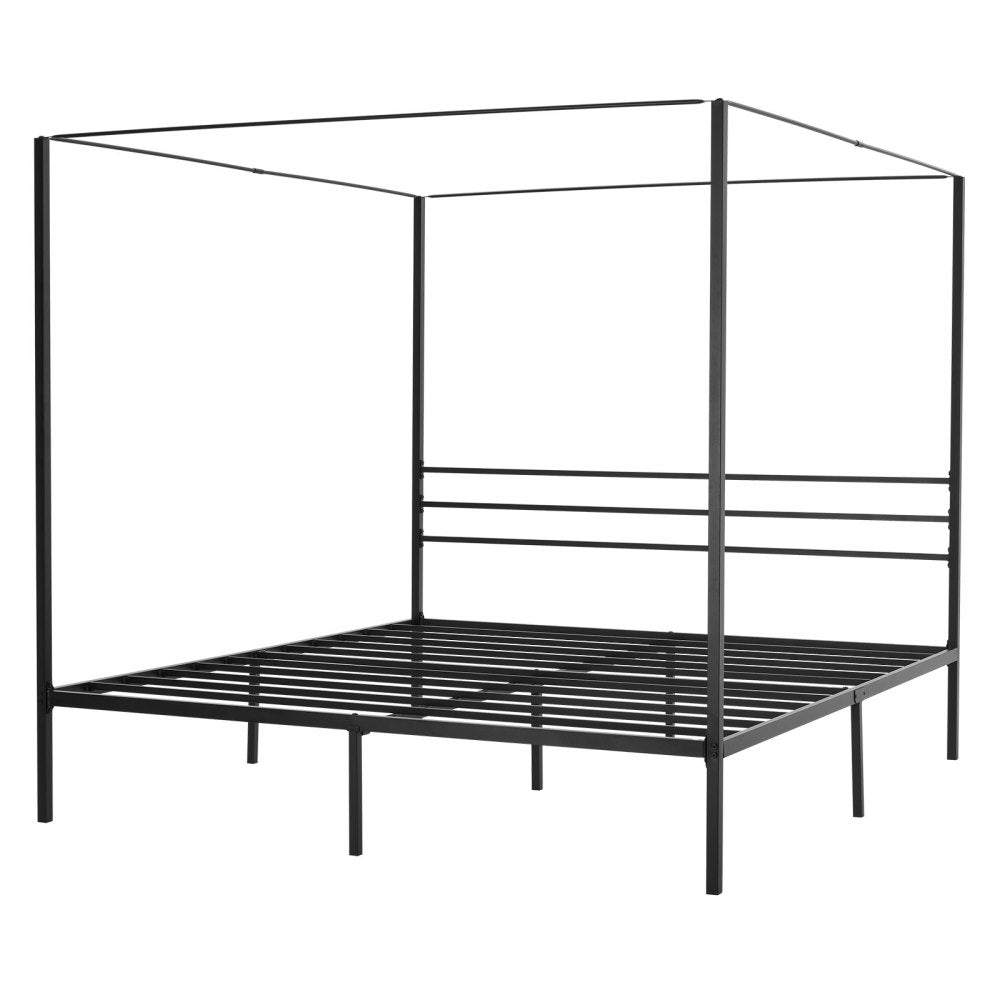 VEVOR King Size Canopy Bed Frame, Metal Canopy Bed with Four Posters Design, Heavy Duty Steel Slats Support, Underbed Storage Space, No Box Spring Needed, Easy Assembly, Black