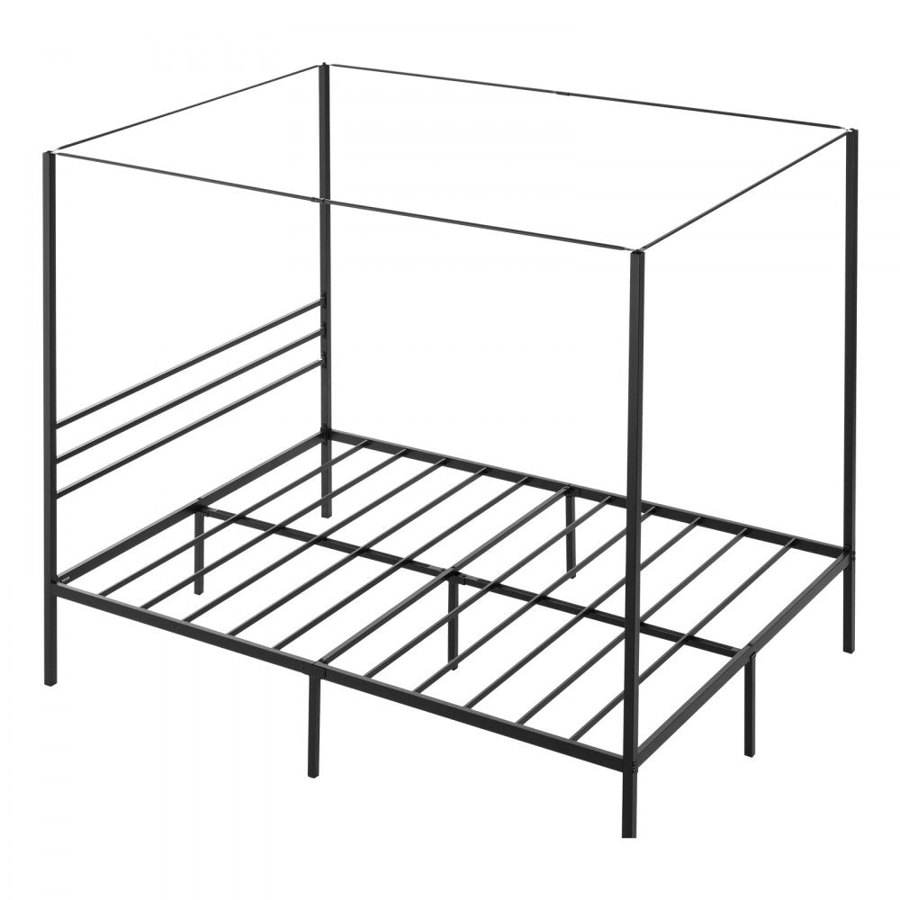 VEVOR Queen Size Canopy Bed Frame, Metal Canopy Bed with Four Posters Design, Heavy Duty Steel Slats Support, Underbed Storage Space, No Box Spring Needed, Easy Assembly, Black