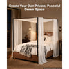 VEVOR Canopy Bed Frame Full Size Metal Canopy Bed with Leather Headboard, For Bedroom, Four-Poster, with Heavy Duty Slats, Under-Bed Storage Space, Easy to Assemble, 800 lbs Stable Support, Brown