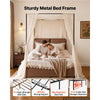 VEVOR Canopy Bed Frame Full Size Metal Canopy Bed with Leather Headboard, For Bedroom, Four-Poster, with Heavy Duty Slats, Under-Bed Storage Space, Easy to Assemble, 800 lbs Stable Support, Brown