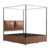 VEVOR Canopy Bed Frame Full Size Metal Canopy Bed with Leather Headboard, For Bedroom, Four-Poster, with Heavy Duty Slats, Under-Bed Storage Space, Easy to Assemble, 800 lbs Stable Support, Brown