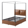 VEVOR Canopy Bed Frame Full Size Metal Canopy Bed with Leather Headboard, For Bedroom, Four-Poster, with Heavy Duty Slats, Under-Bed Storage Space, Easy to Assemble, 800 lbs Stable Support, Brown