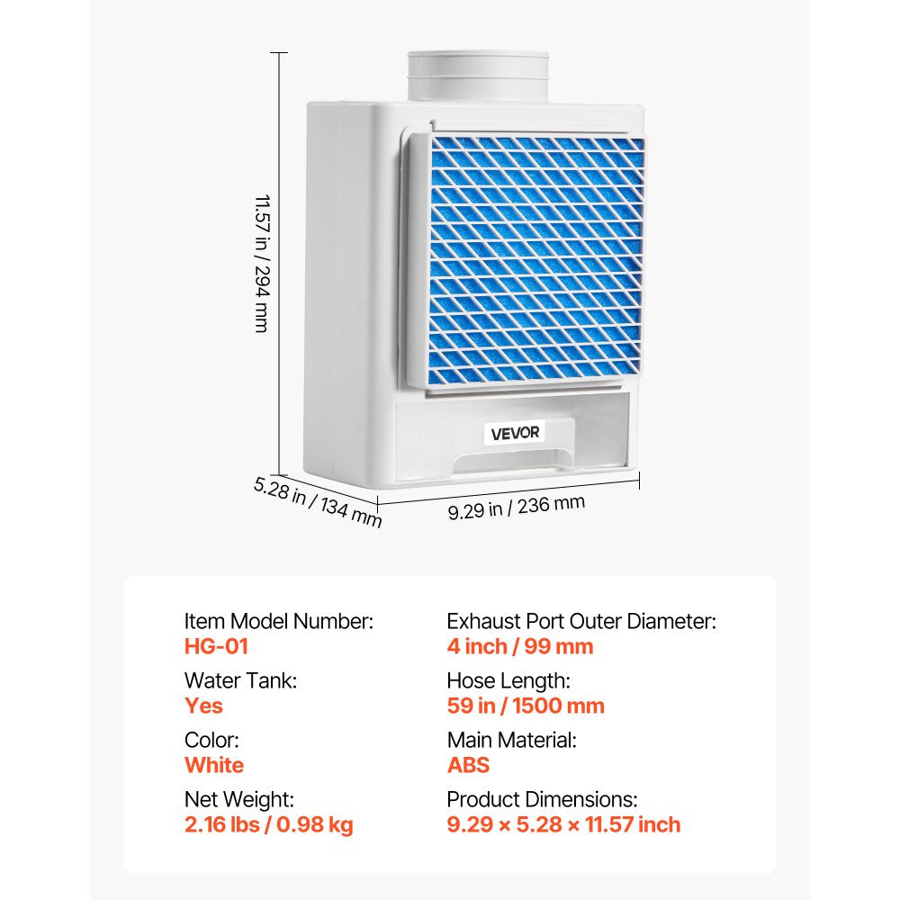 VEVOR 3-in-1 Indoor Dryer Vent Kit,Premium ABS Material with Water Drawer Fits 4 inch Exhaust Port, Smart Overheating Reminder Exhaust Hood & with 4 Purification Pads,For Electric Clothes Dryers