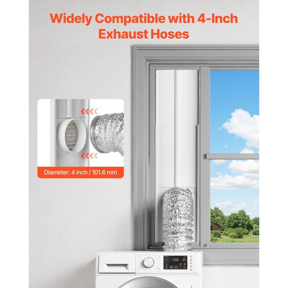 VEVOR Dryer Vent Window Kit, Fits 4-Inch Exhaust Hoses, Adjustable Length for Adapts Sliding Windows of Different Heights, Sturdy PVC and PP Materials, Dual Protections & Multi-layer Sealing Design