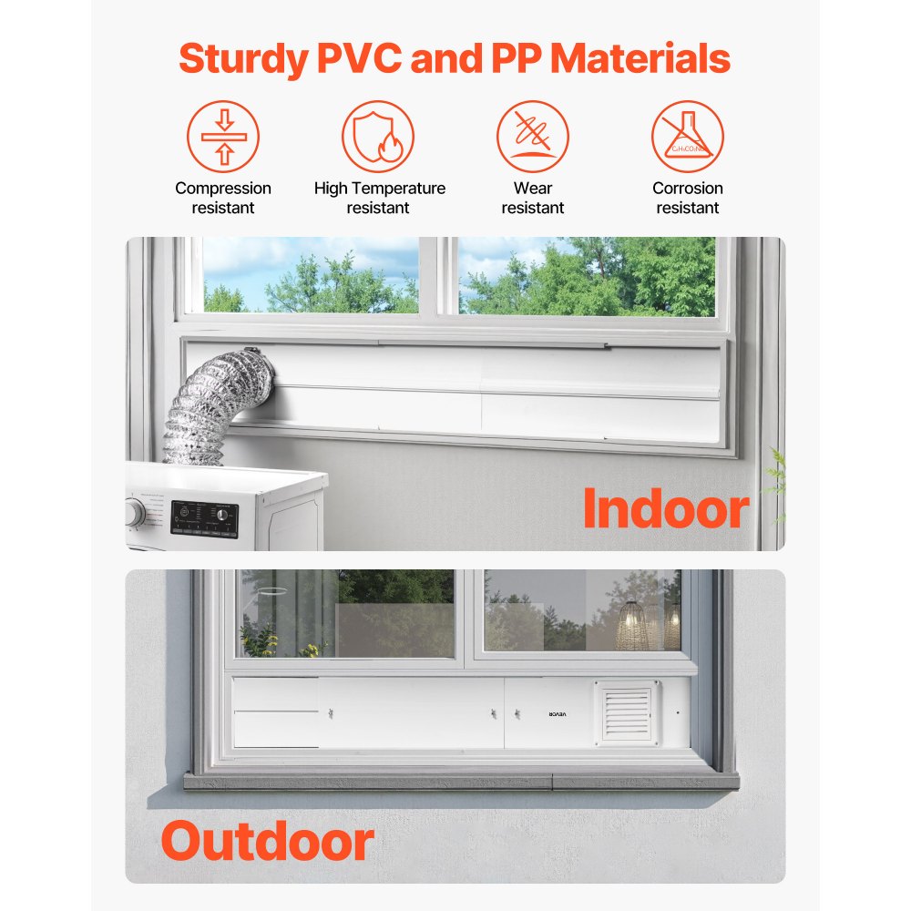 VEVOR Dryer Vent Window Kit, Fits 4-Inch Exhaust Hoses, Adjustable Length for Adapts Sliding Windows of Different Heights, Sturdy PVC and PP Materials, Dual Protections & Multi-layer Sealing Design
