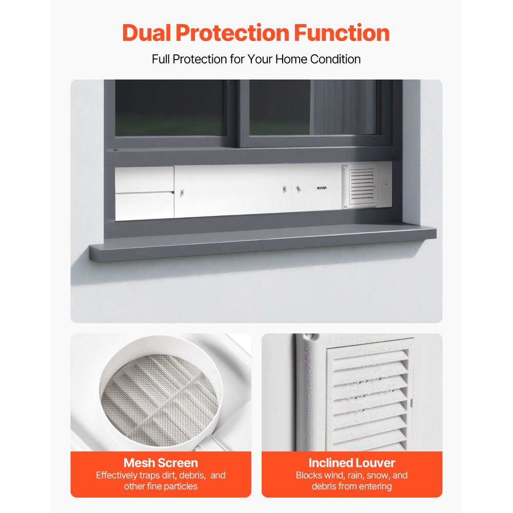 VEVOR Dryer Vent Window Kit, Fits 4-Inch Exhaust Hoses, Adjustable Length for Adapts Sliding Windows of Different Heights, Sturdy PVC and PP Materials, Dual Protections & Multi-layer Sealing Design