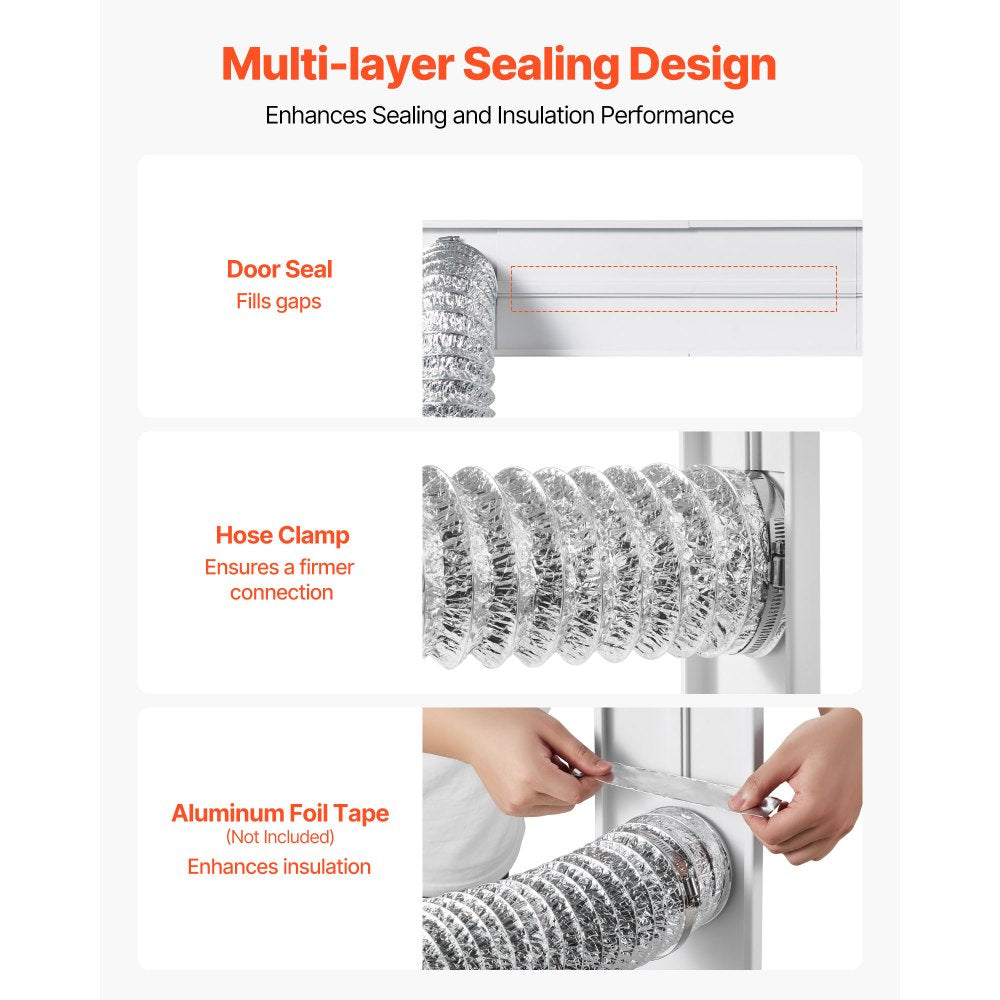 VEVOR Dryer Vent Window Kit, Fits 4-Inch Exhaust Hoses, Adjustable Length for Adapts Sliding Windows of Different Heights, Sturdy PVC and PP Materials, Dual Protections & Multi-layer Sealing Design