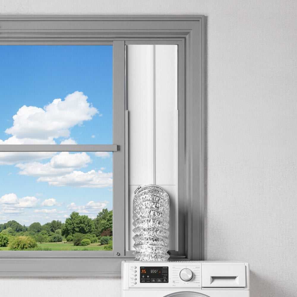 VEVOR Dryer Vent Window Kit, Fits 4-Inch Exhaust Hoses, Adjustable Length for Adapts Sliding Windows of Different Heights, Sturdy PVC and PP Materials, Dual Protections & Multi-layer Sealing Design